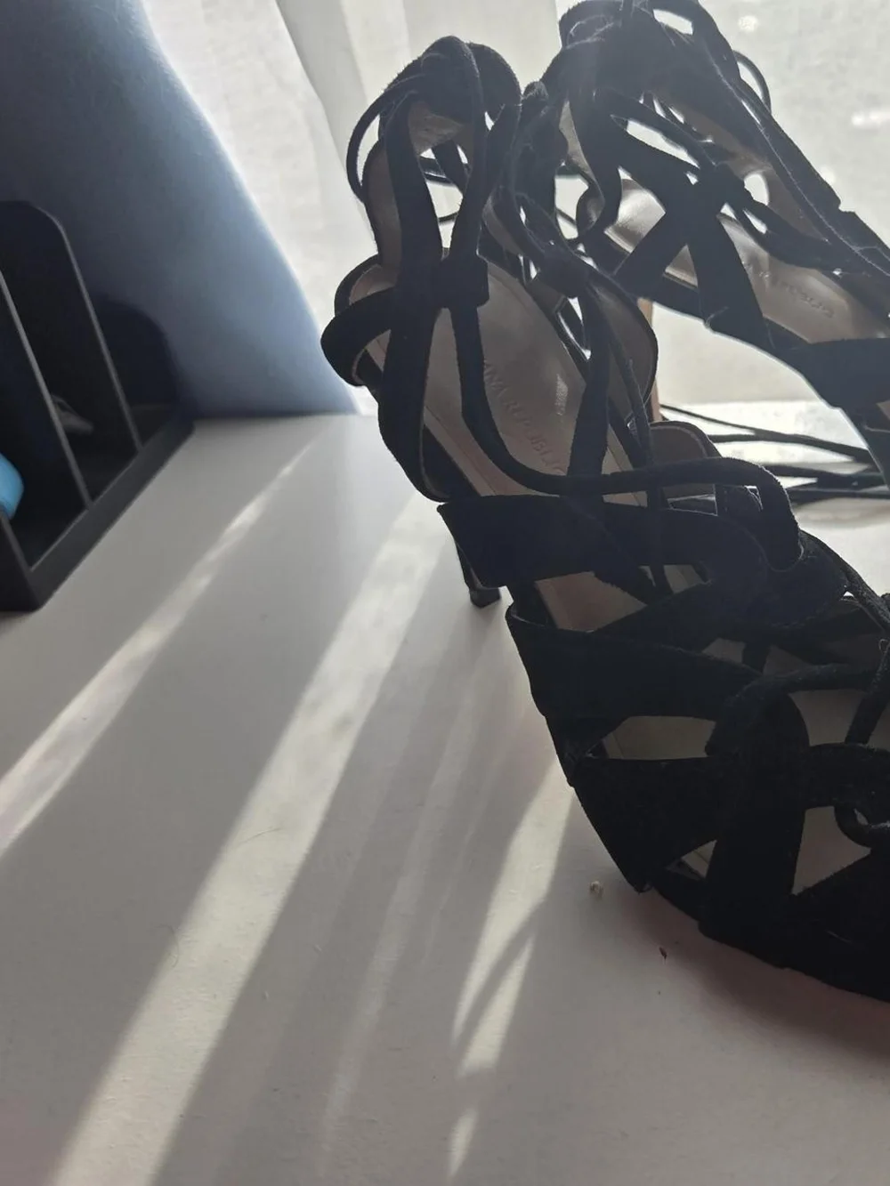 Banana Republic Black Lace-Up Suede High Heel Sandals
